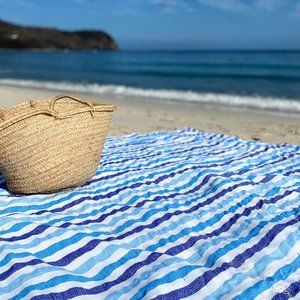 Las Bayadas Blue Striped Beach Towel Blanket La Esther NWT